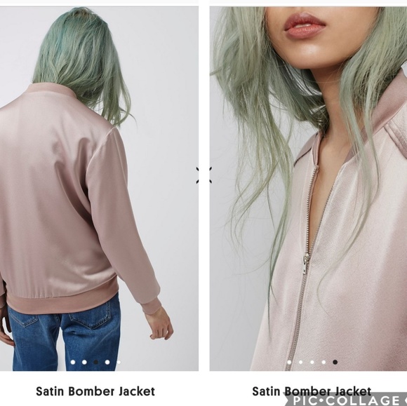 SOLD{Topshop} Pink Satin Bomber Jacket - Picture 2 of 5